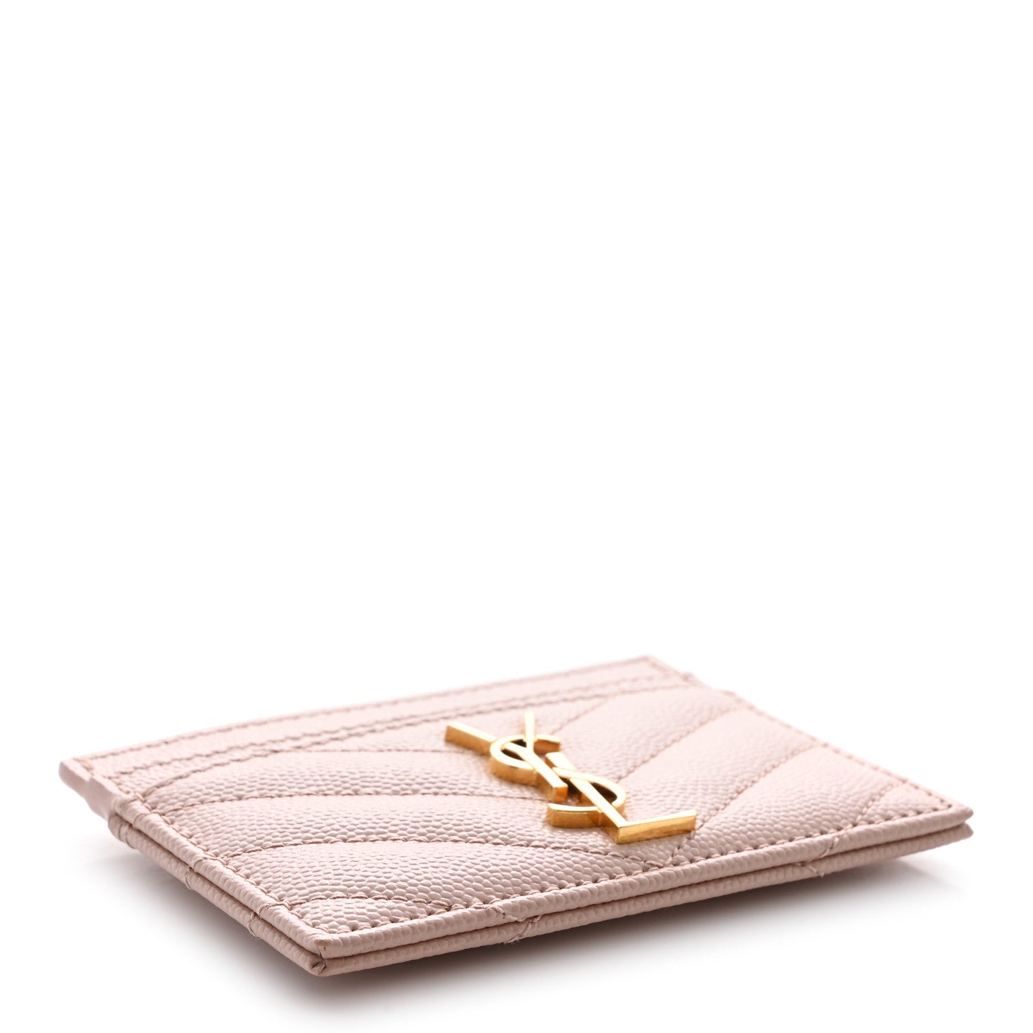 Saint Laurent Grain De Poudre Matelasse Chevron Monogram Credit Card Case Pale Pink 4 of 10