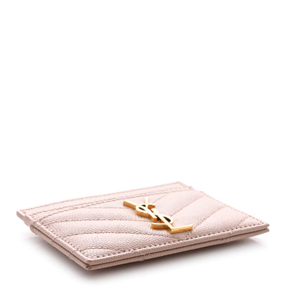 Saint Laurent Grain De Poudre Matelasse Chevron Monogram Credit Card Case Pale Pink 4 of 10