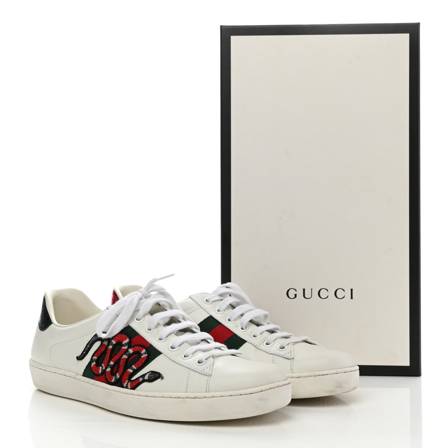 Calfskin Ayers Kingsnake Embroidered Mens Ace Sneakers 8 Green Red