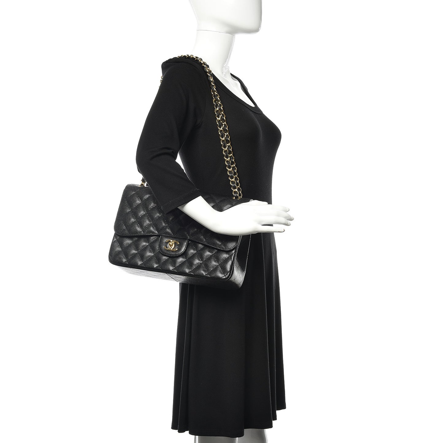 Caviar Quilted Jumbo Double Flap Black