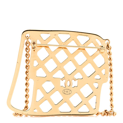 Chanel Metal Crystal Quilted Flap Bag Brooch Gold Black 3 of 5