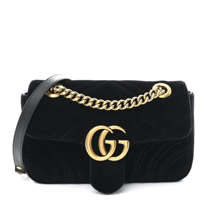 Gucci Velvet Matelasse Mini GG Marmont Shoulder Bag Black 1 of 11