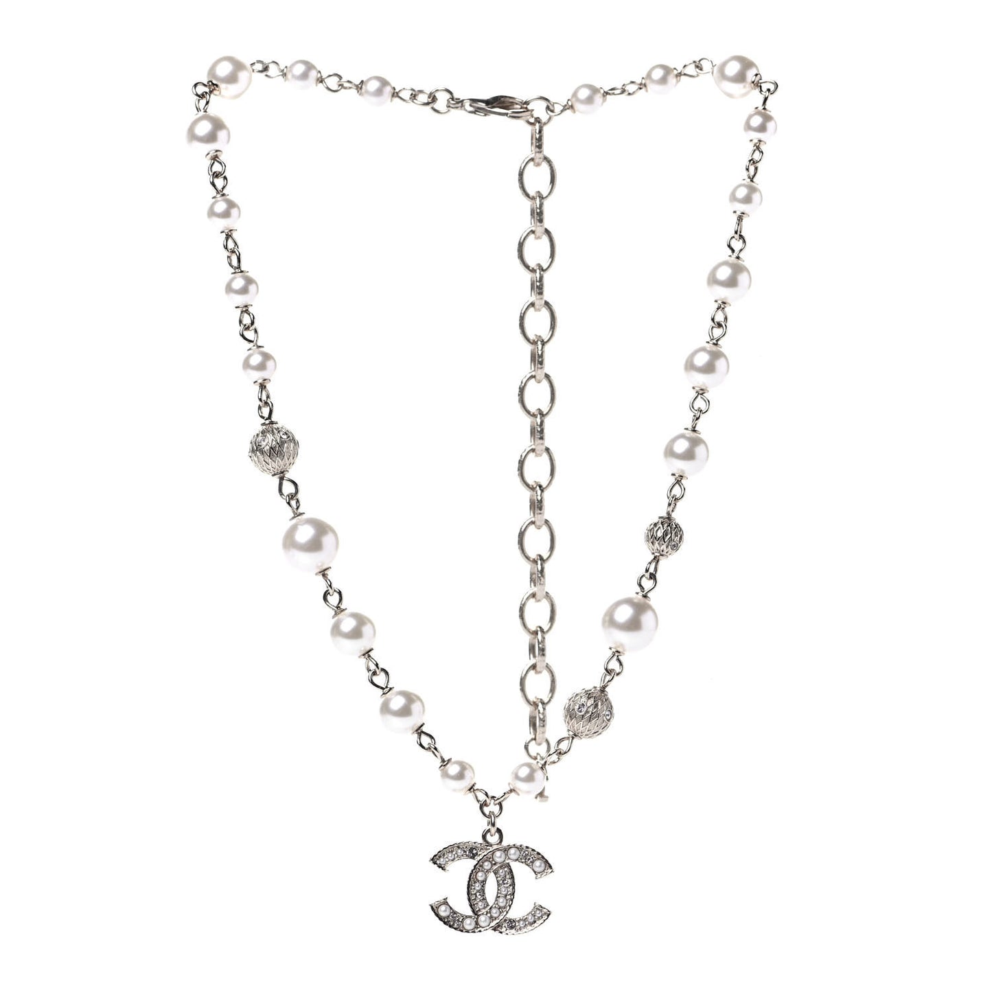 Strass Crystal Pearl Beaded CC Short Necklace Gold