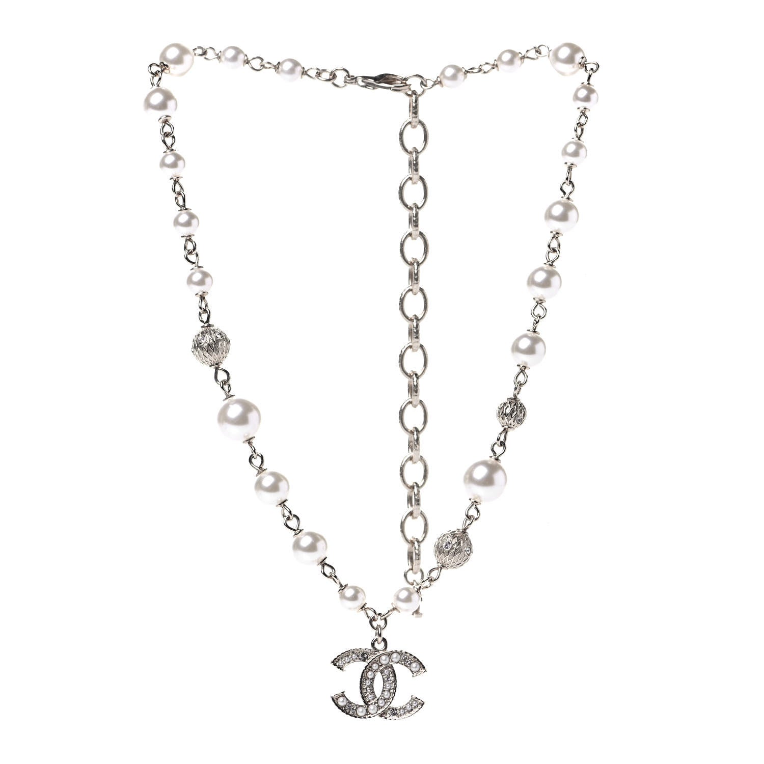 Chanel Strass Crystal Pearl Beaded CC Short Necklace Gold 2 of 4