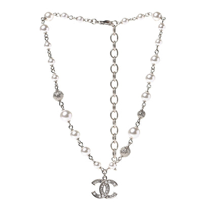 Chanel Strass Crystal Pearl Beaded CC Short Necklace Gold 2 of 4