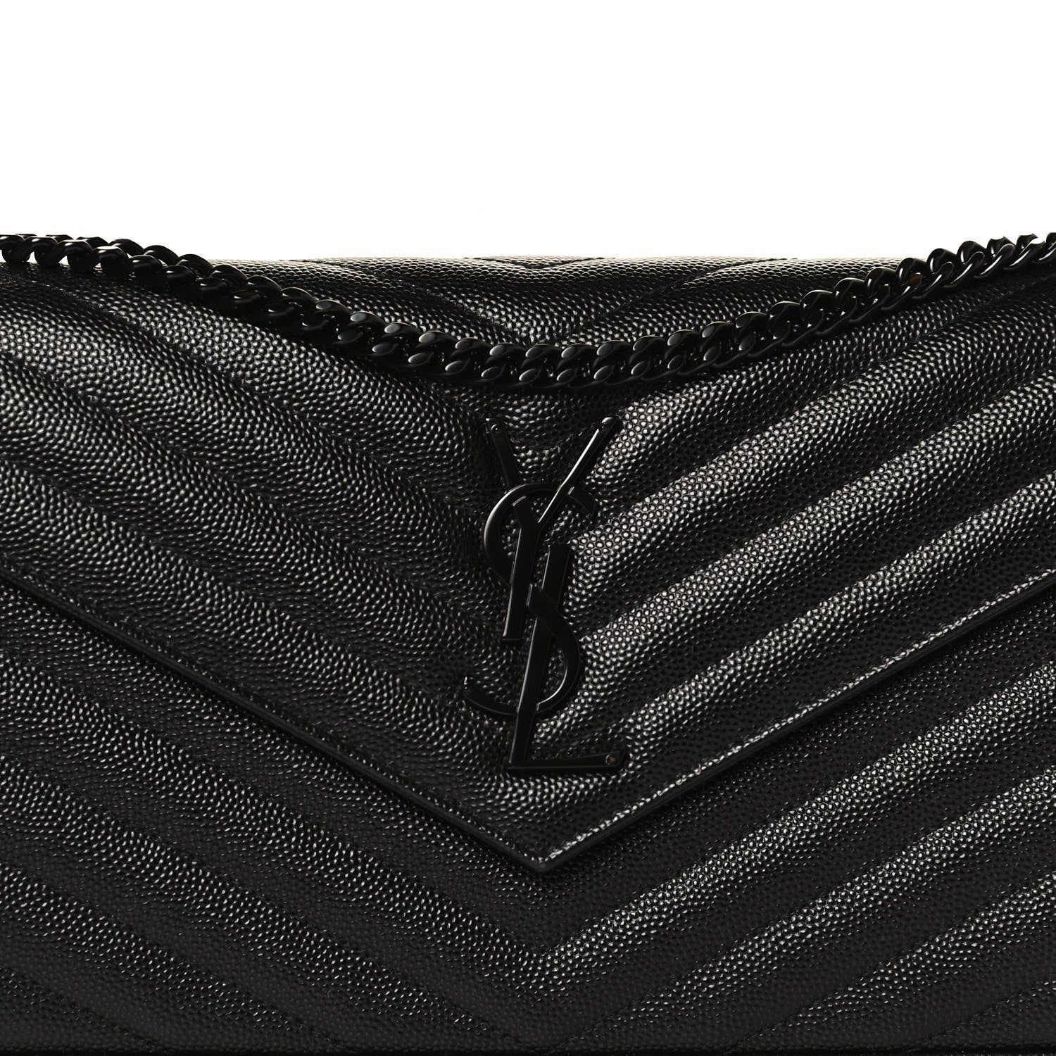Saint Laurent Grain De Poudre Matelasse Chevron Monogram Chain Wallet Black 8 of 11