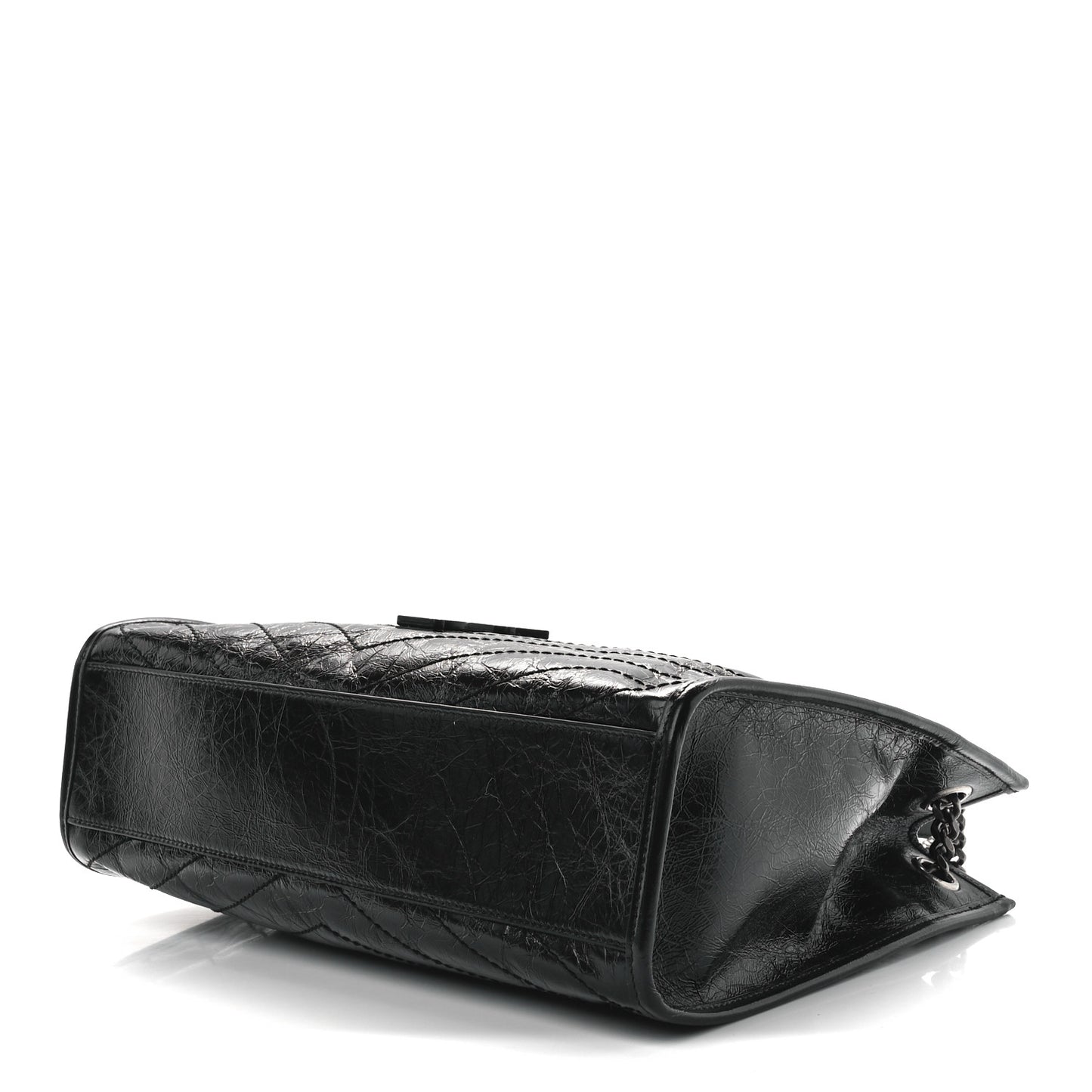 Crinkled Calfskin Matelasse Monogram Medium Niki Shopper Tote Black