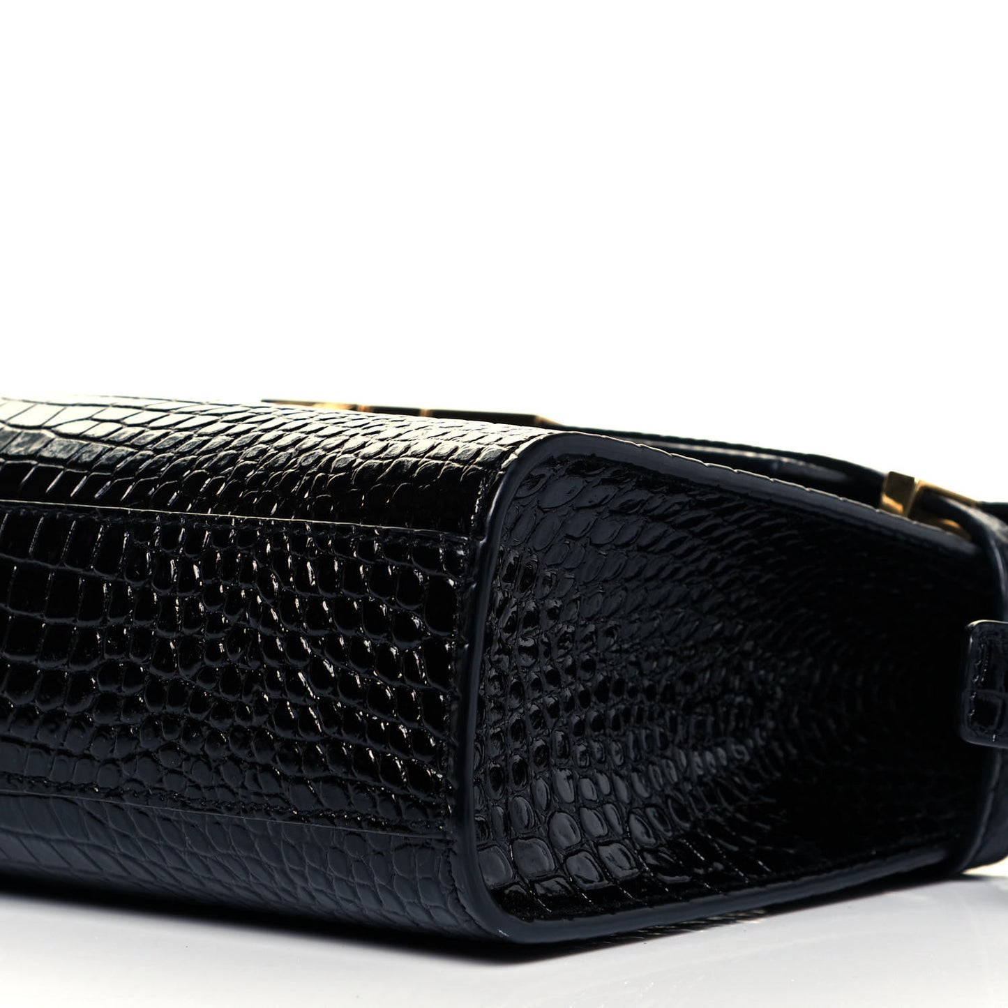 Shiny Calfskin Crocodile Embossed Manhattan Baguette Black