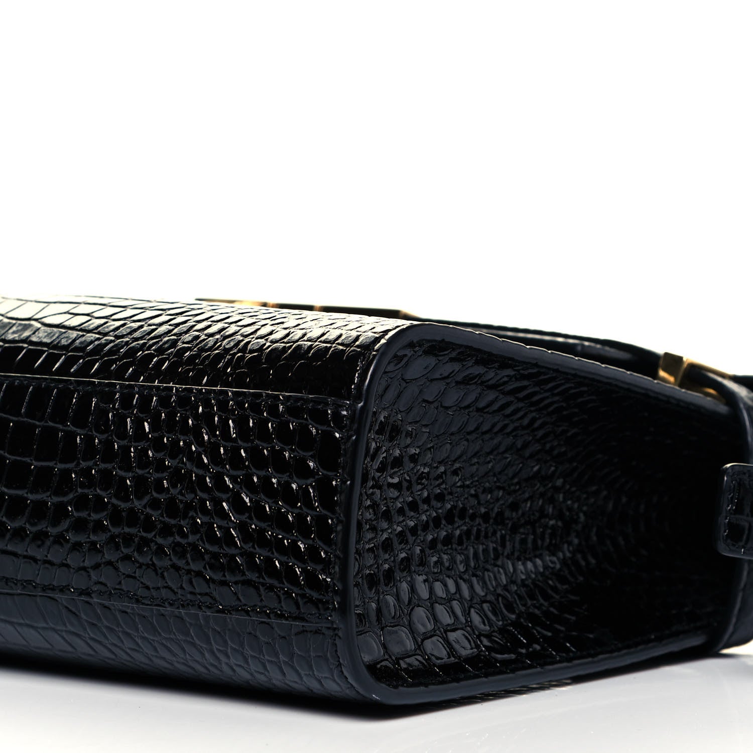 Saint Laurent Shiny Calfskin Crocodile Embossed Manhattan Baguette Black 10 of 10