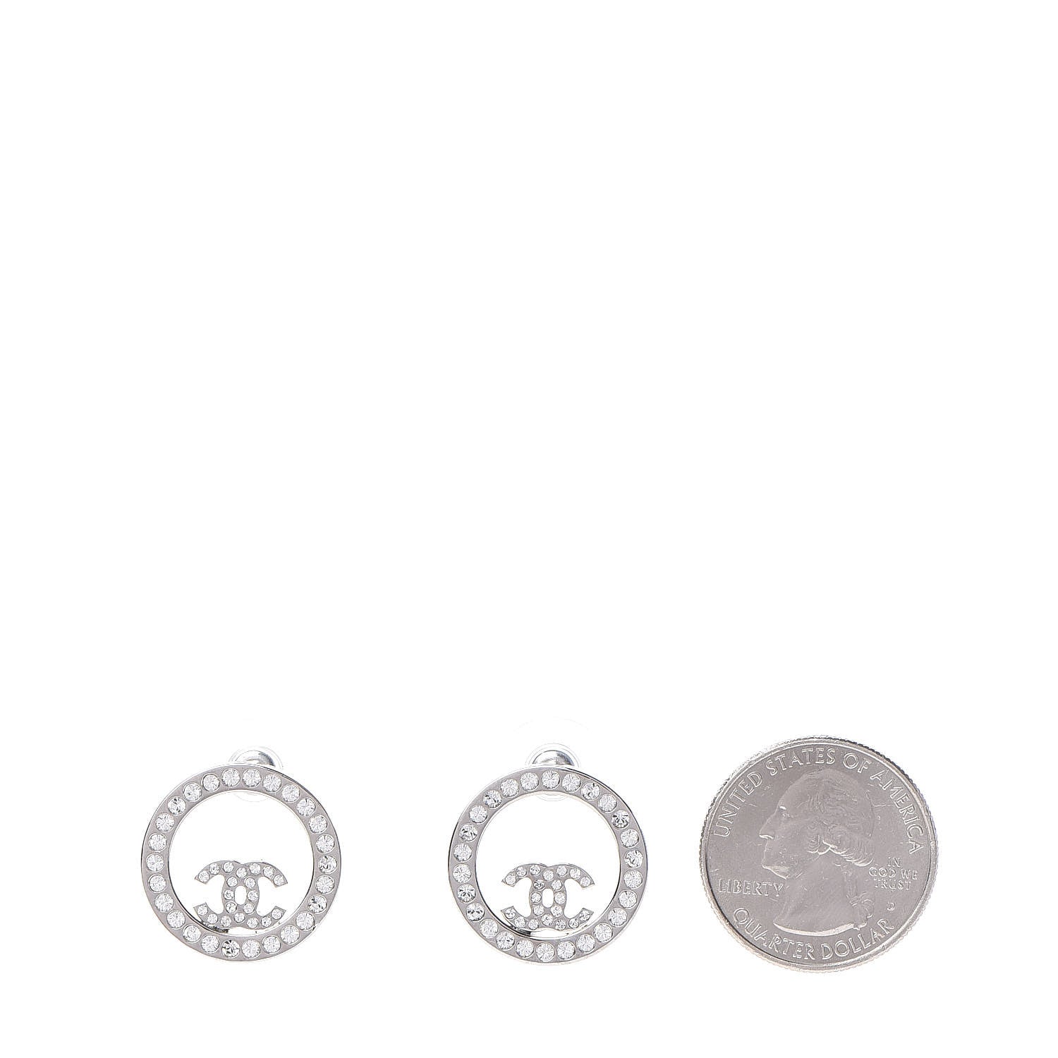 Chanel Crystal CC Round Earrings Silver 2 of 5