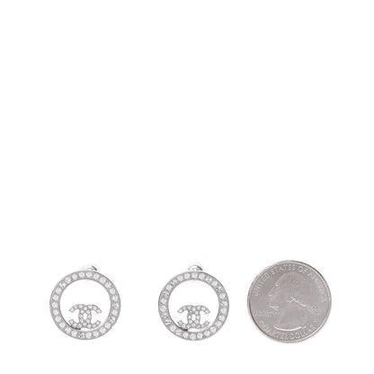 Chanel Crystal CC Round Earrings Silver 2 of 5