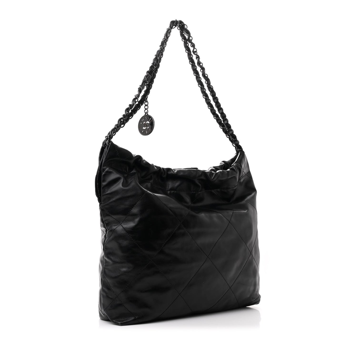 Shiny Calfskin Quilted Small Chanel 22 So Black