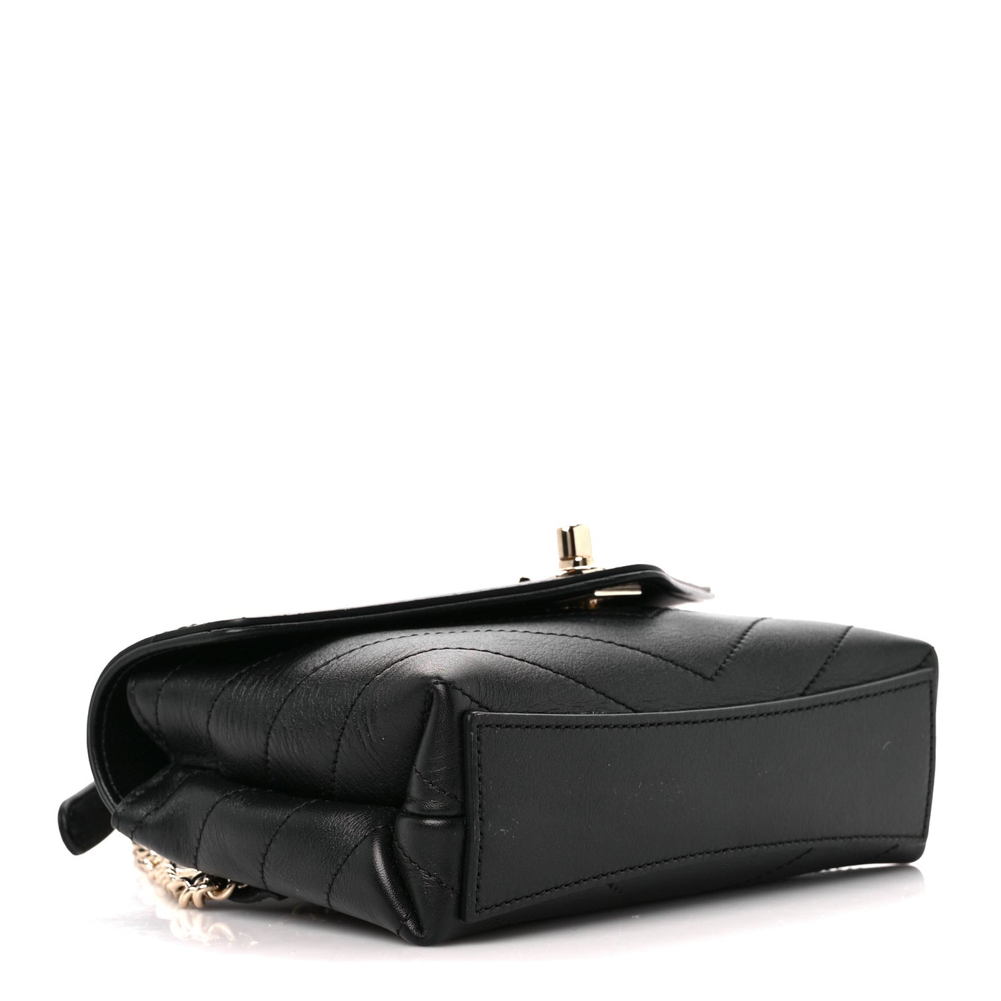 Calfskin Chevron Stitched Coco Waist Bag Black
