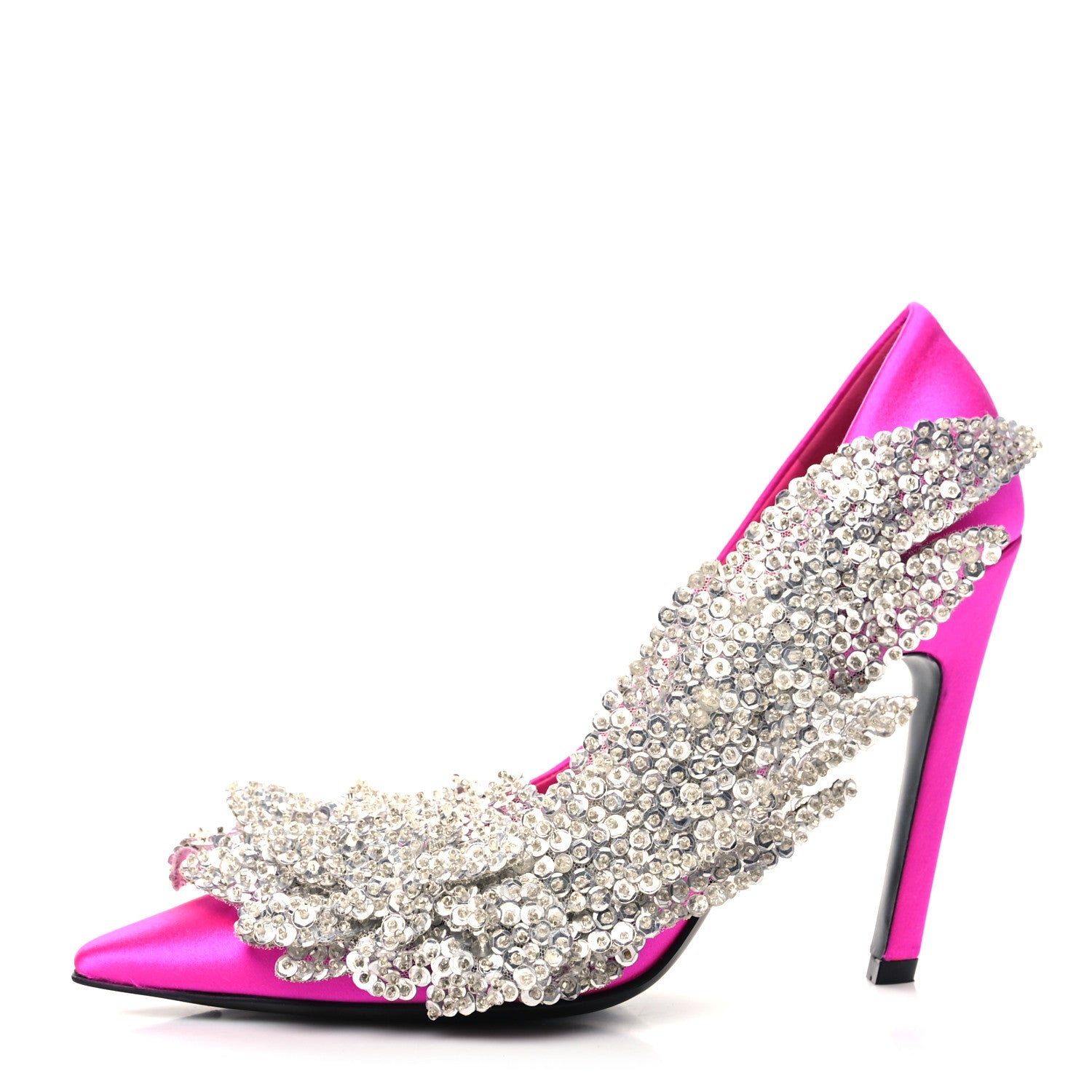 Balenciaga Satin Crystal Embellished Talon Slash Pumps 36 Rose Fuchsia 1 of 8
