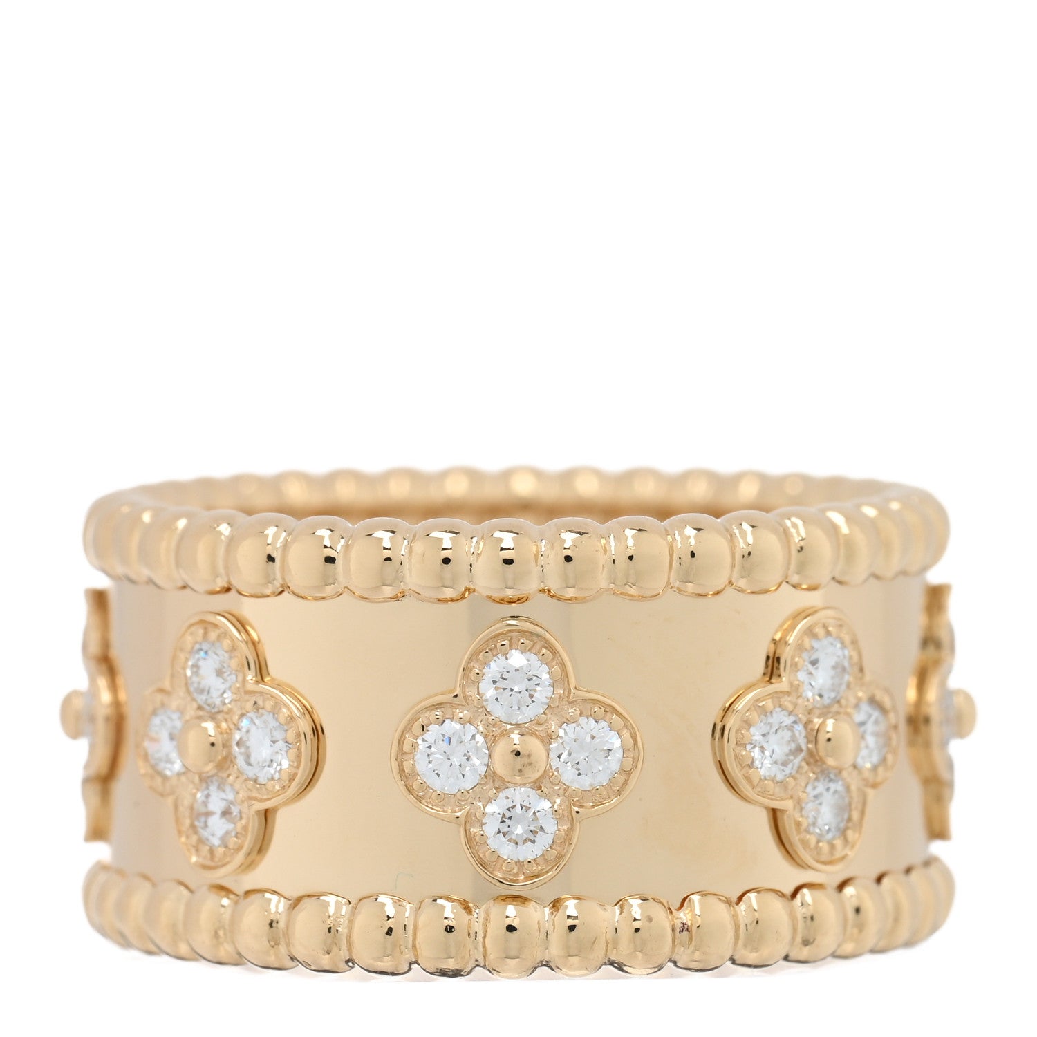 Van Cleef & Arpels 18K Yellow Gold Diamond Perlee Clovers Ring 53 6.5 1 of 5