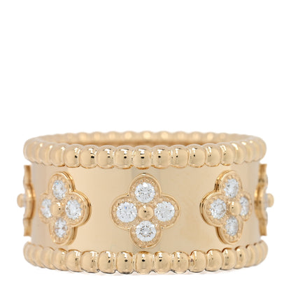 Van Cleef & Arpels 18K Yellow Gold Diamond Perlee Clovers Ring 53 6.5 1 of 5