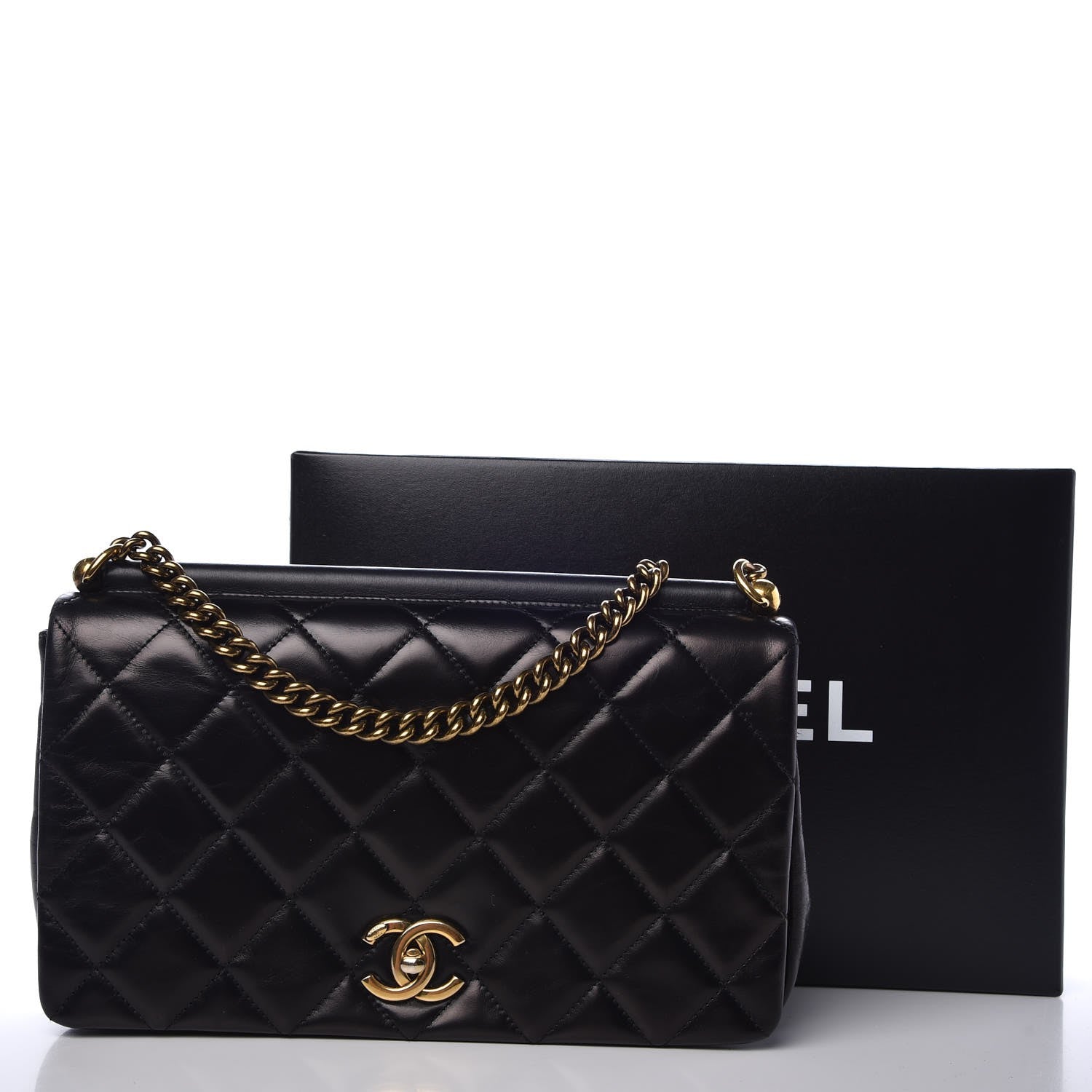 Chanel Calfskin Quilted Gold Bar Flap Black 10 of 10