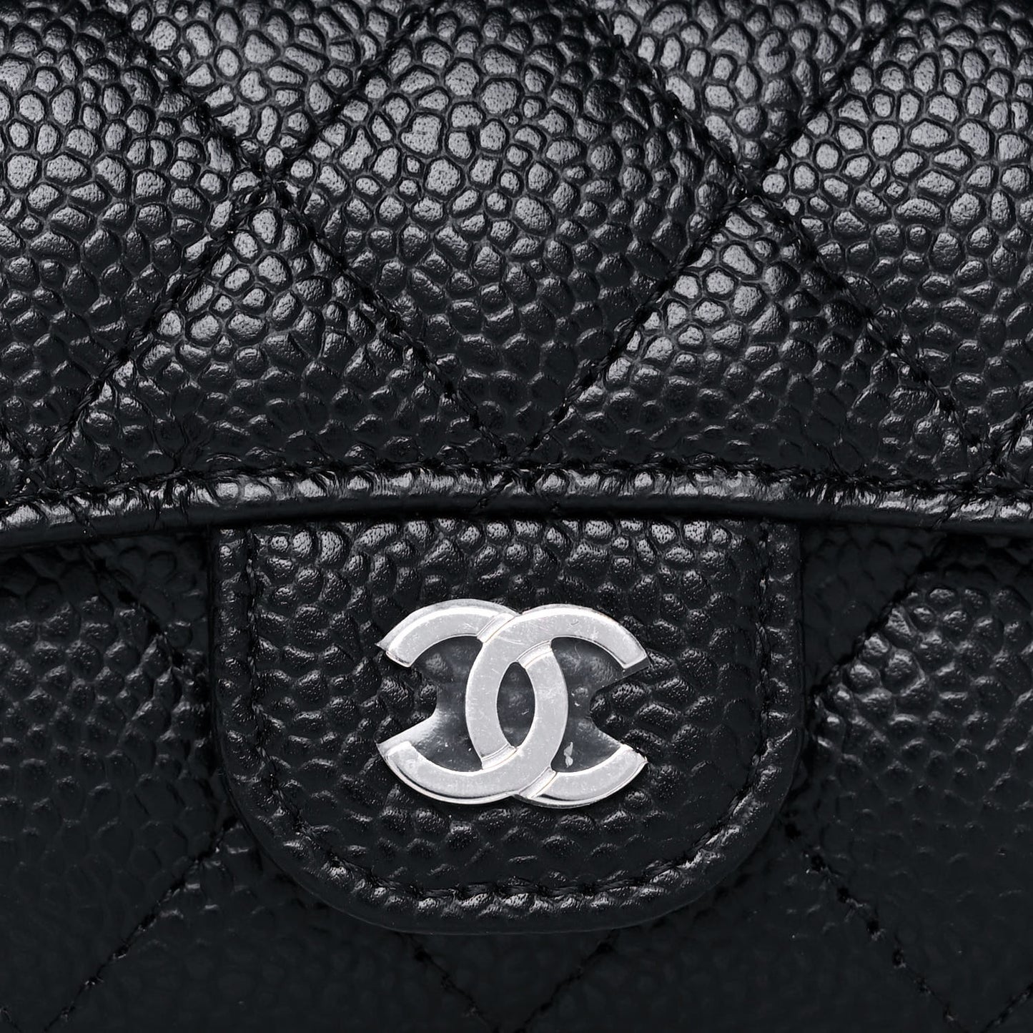 Caviar Quilted Flap Card Holder Wallet Black