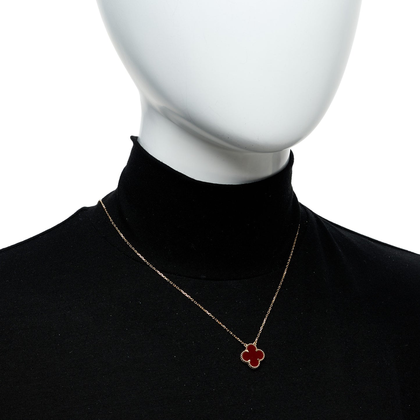 18K Yellow Gold Carnelian Vintage Alhambra Pendant Necklace