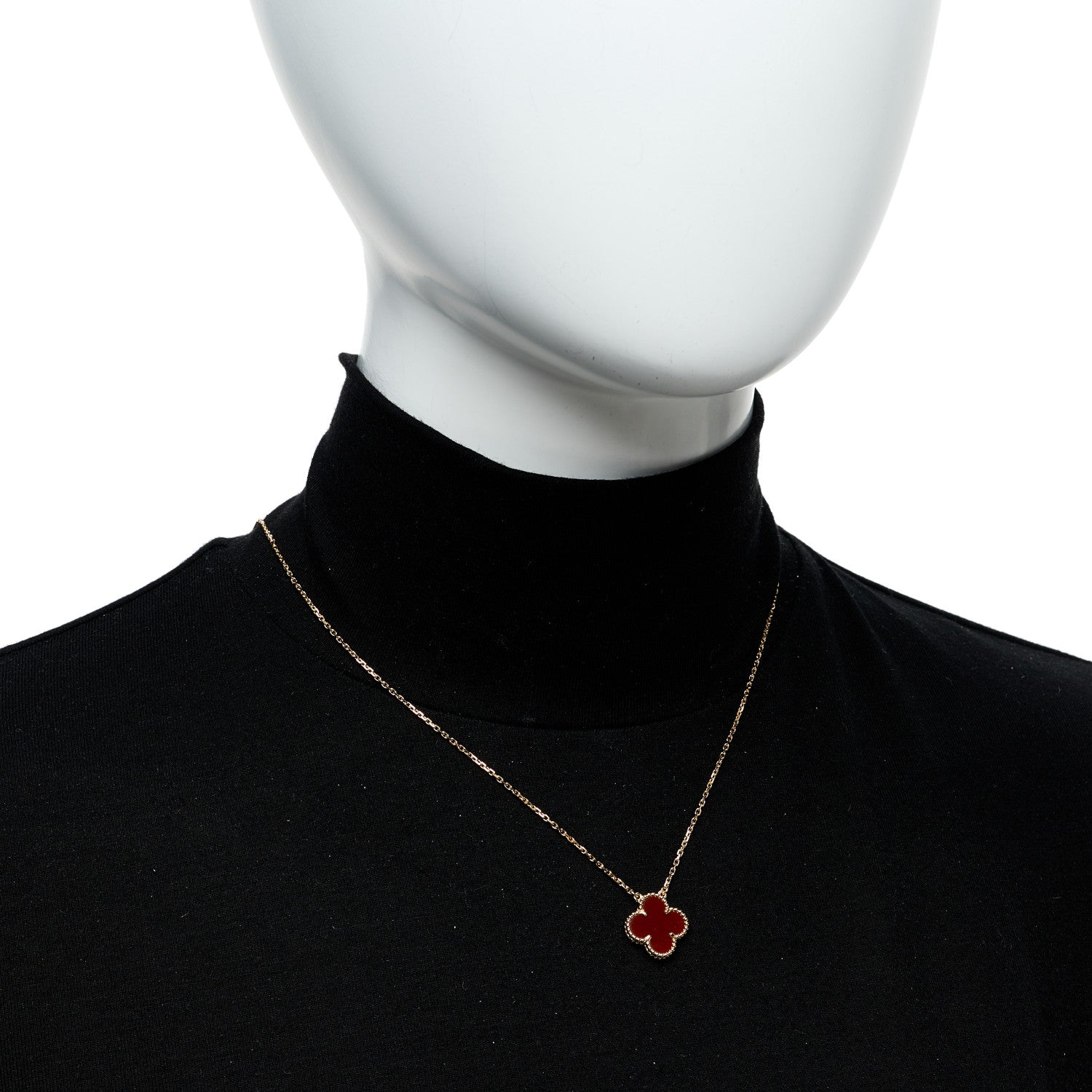 Van Cleef & Arpels 18K Yellow Gold Carnelian Vintage Alhambra Pendant Necklace 2 of 6