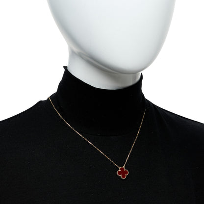 Van Cleef & Arpels 18K Yellow Gold Carnelian Vintage Alhambra Pendant Necklace 2 of 6