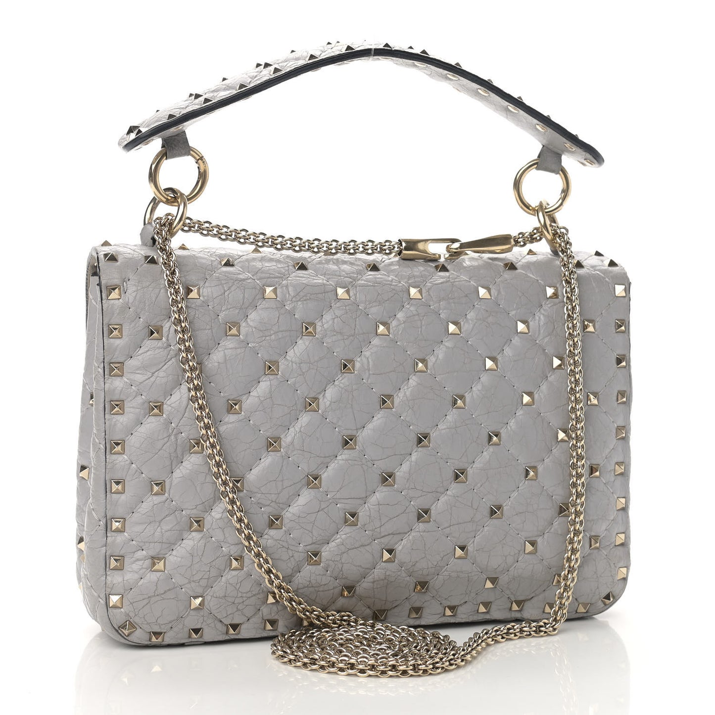 Craquele Nappa Medium Rockstud Spike Shoulder Bag Pastel Grey