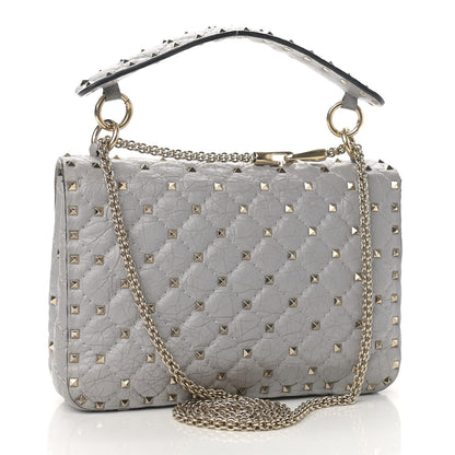 Valentino Garavani Craquele Nappa Medium Rockstud Spike Shoulder Bag Pastel Grey 2 of 11