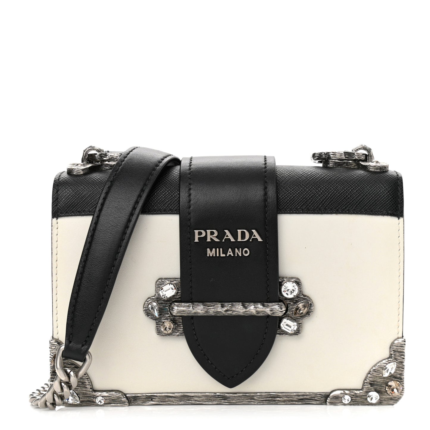 Crystal City Calf Saffiano Cahier Shoulder Bag Talco Black