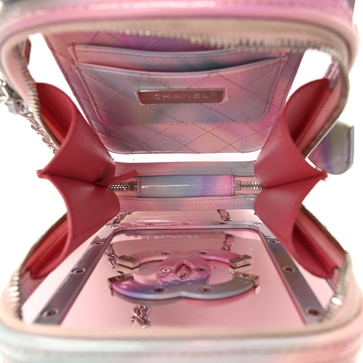 PVC Patent Calfskin Patent Lambskin Vertical Vanity Case Pink