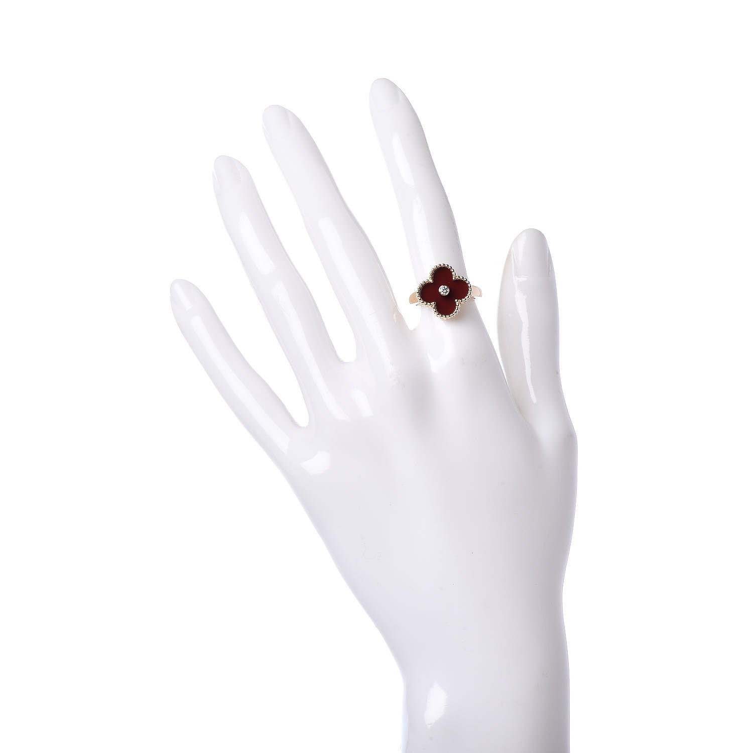Van Cleef & Arpels 18K Yellow Gold Diamond Carnelian Vintage Alhambra Ring 51 5.75 2 of 7