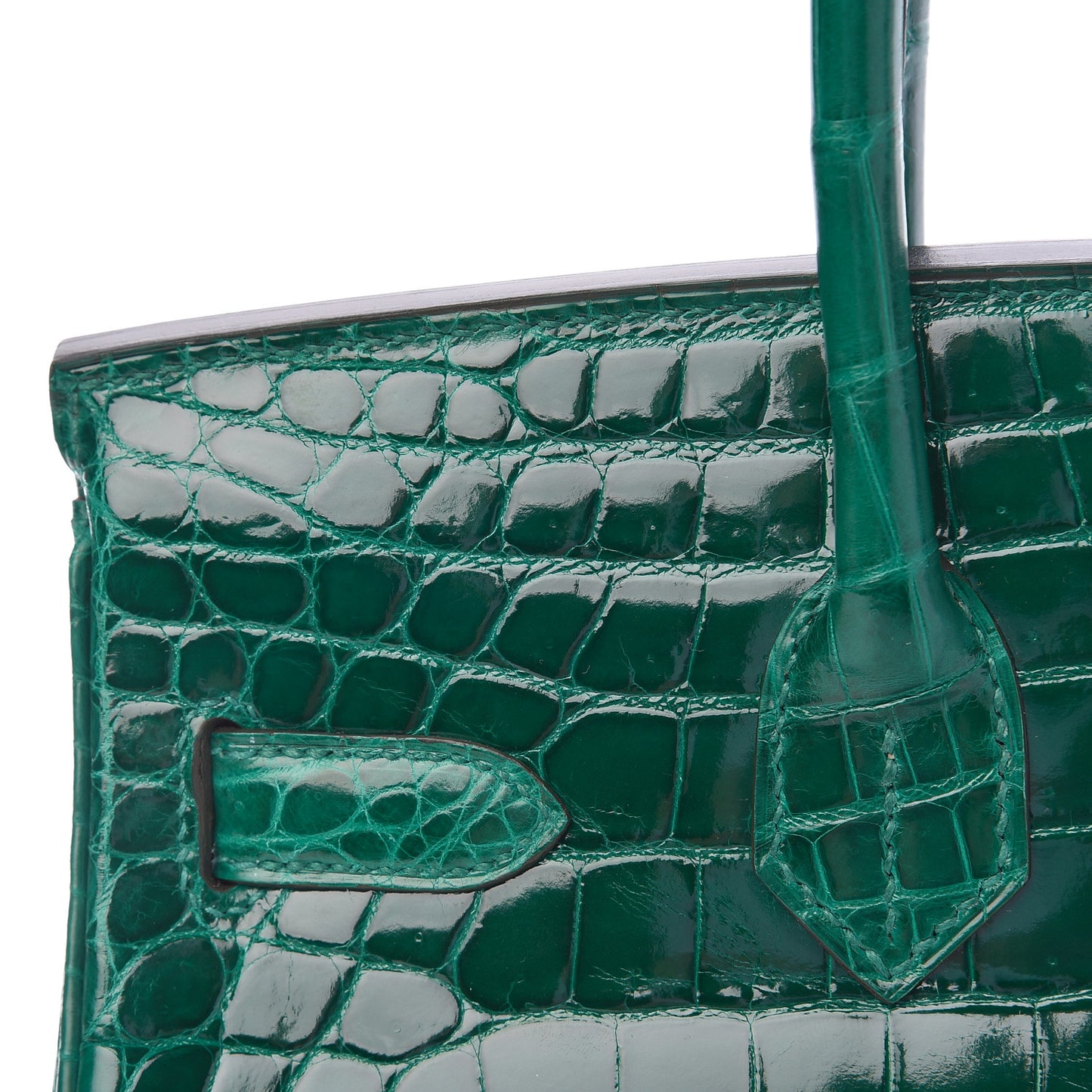 Shiny Niloticus Crocodile Horseshoe Birkin 30 Vert Emeraude Black