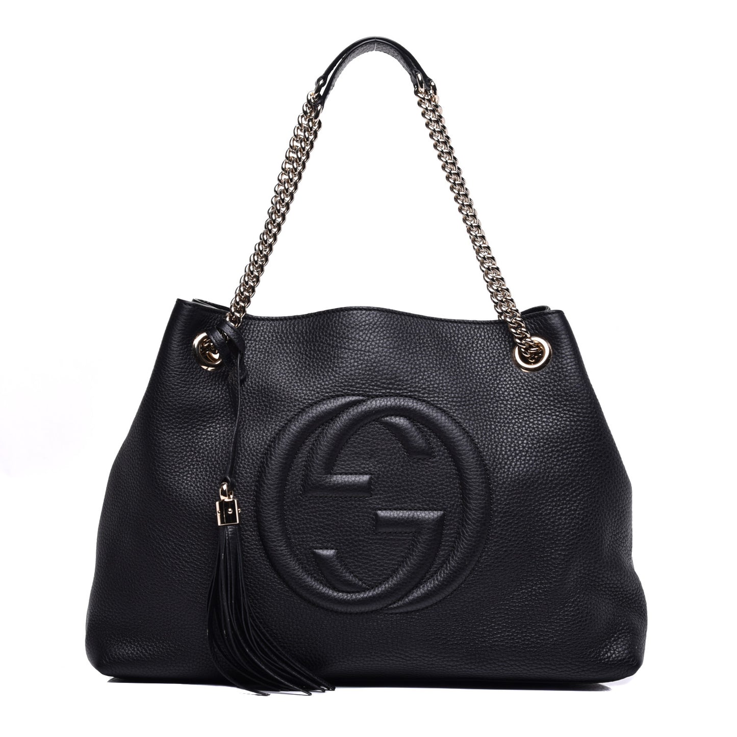 Pebbled Calfskin Medium Soho Chain Shoulder Bag Black
