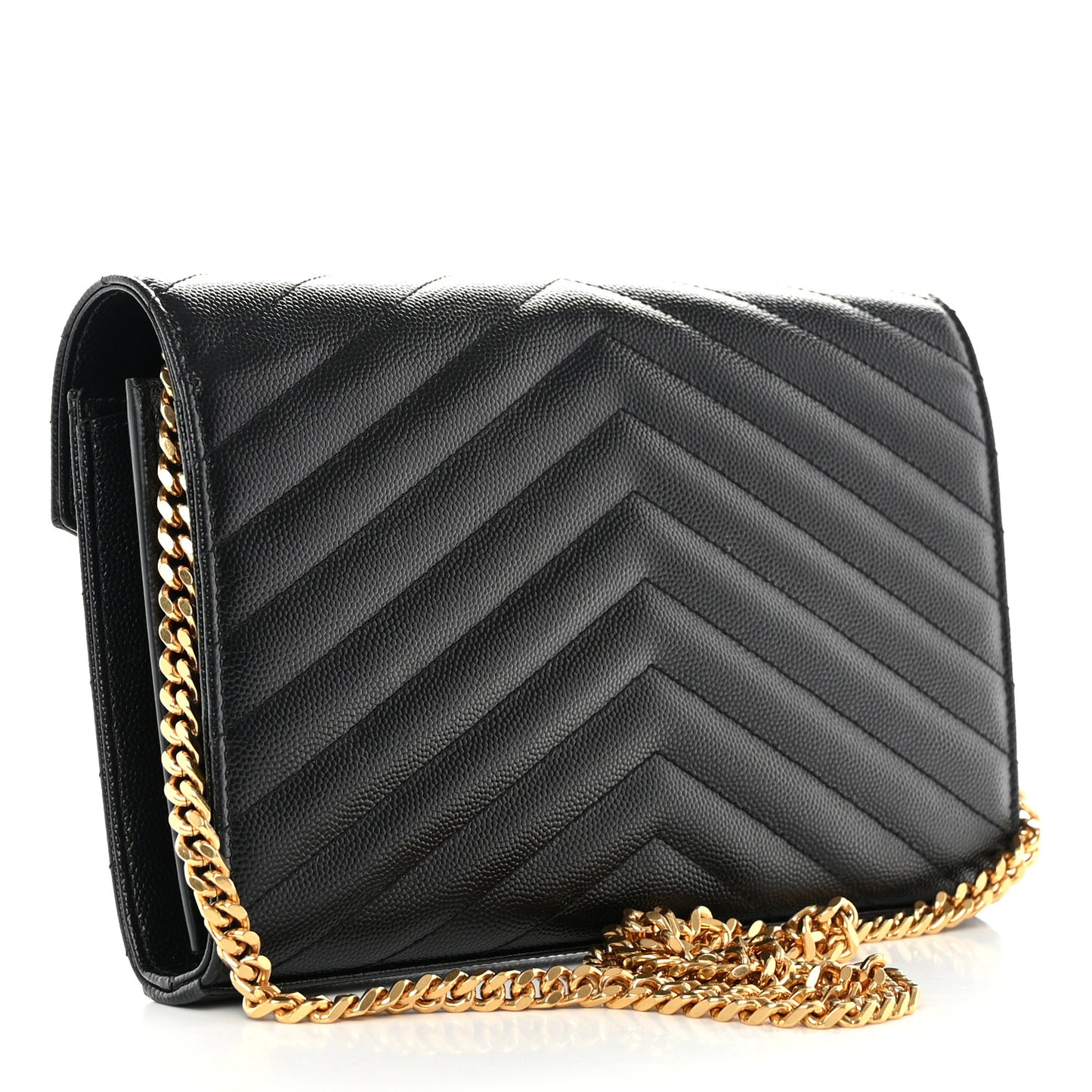 Grain De Poudre Matelasse Chevron Monogram Chain Wallet Black