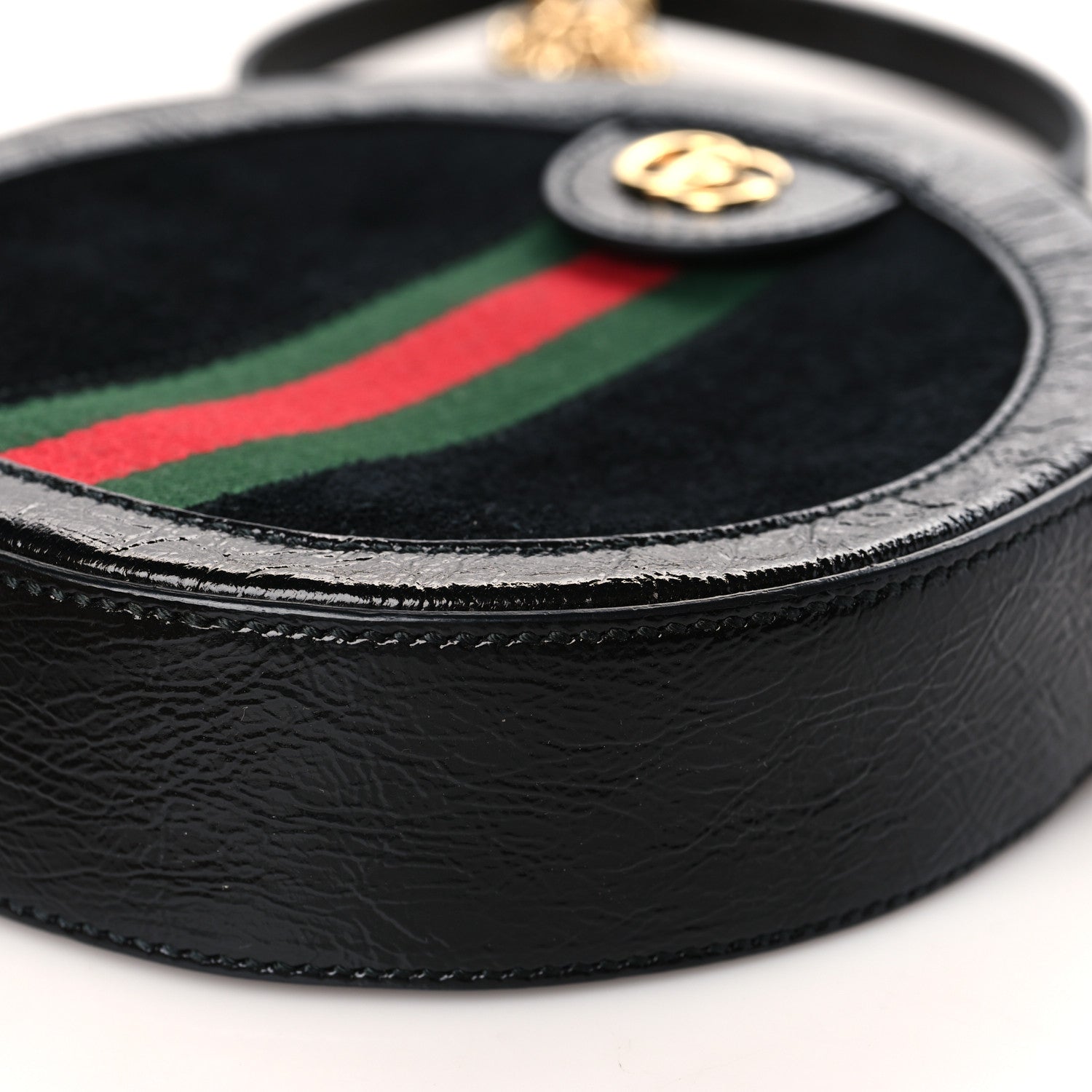 Gucci Suede Patent Web Mini Ophidia Round Shoulder Bag Black 9 of 9