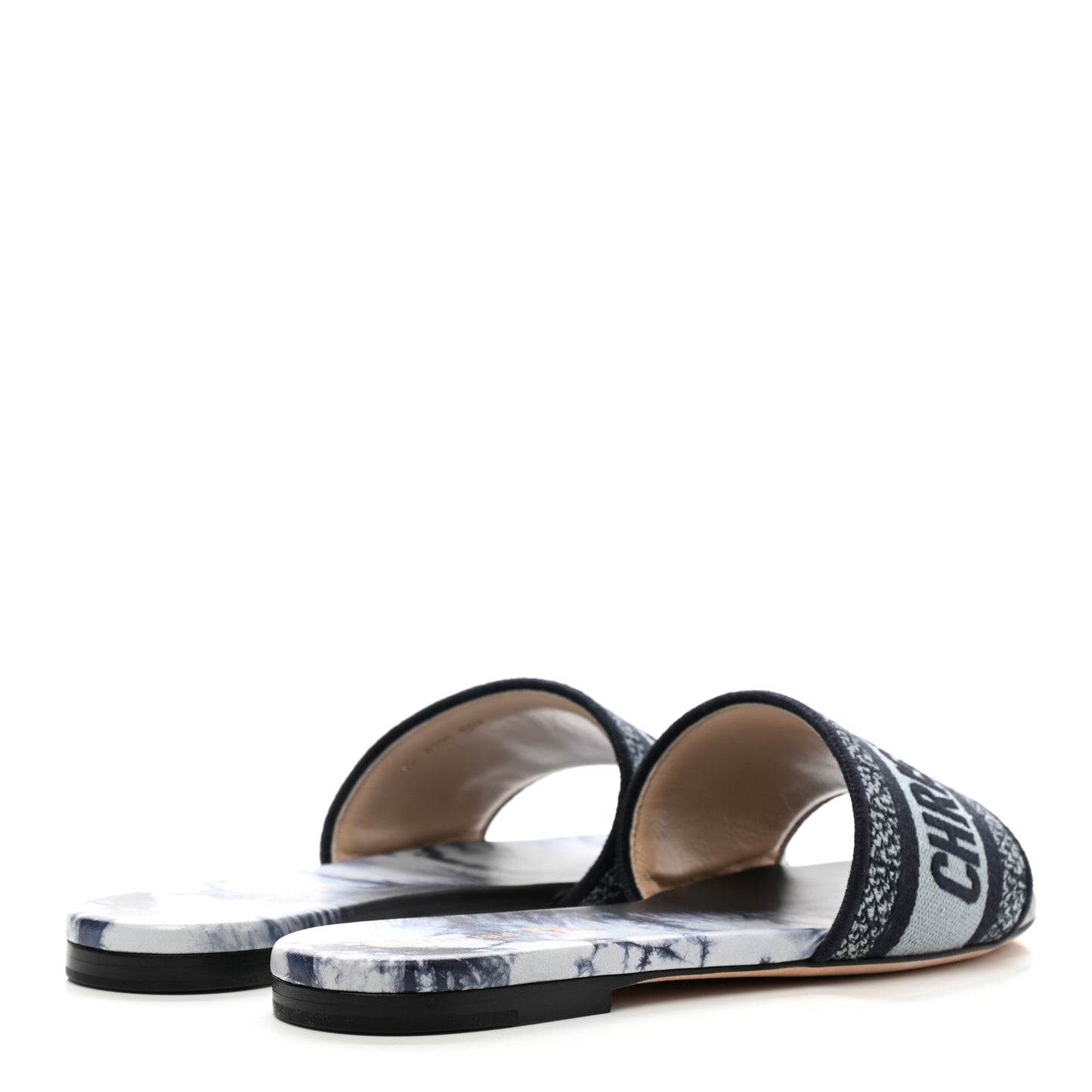 Canvas Tie and Dior Embroidered Dway Flat Slide Sandals 37.5 Denim