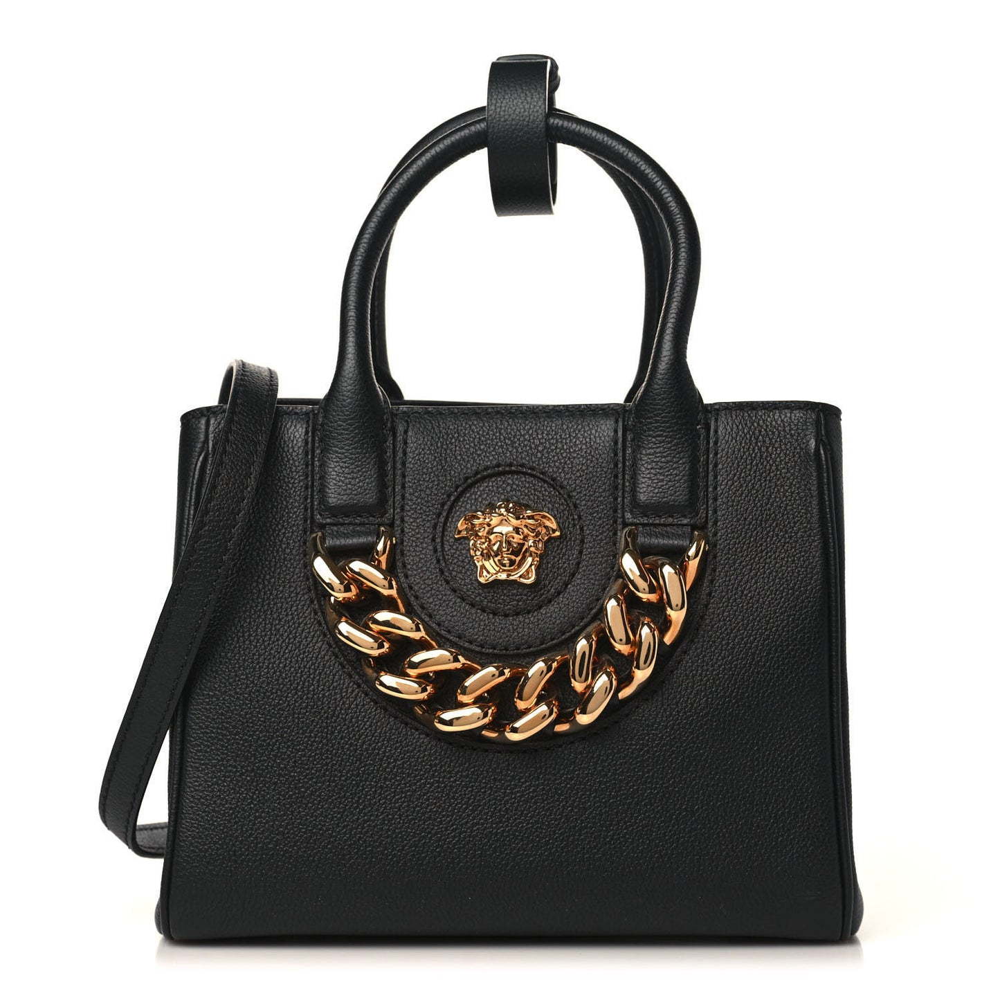 Grained Calfskin Small La Medusa Tote Bag Black