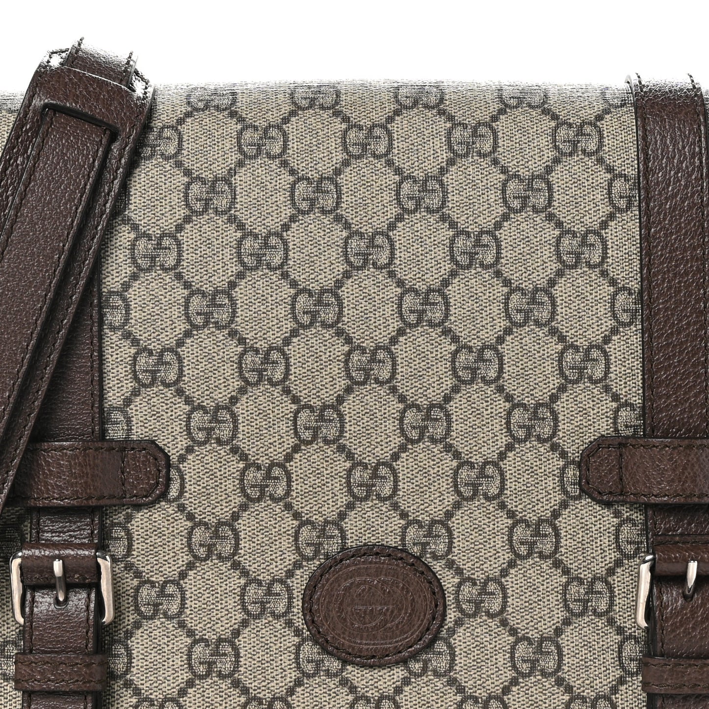 GG Supreme Monogram Textured Dollar Calfskin Retro Interlocking G Flap Messenger Bag Beige Ebony New Acero