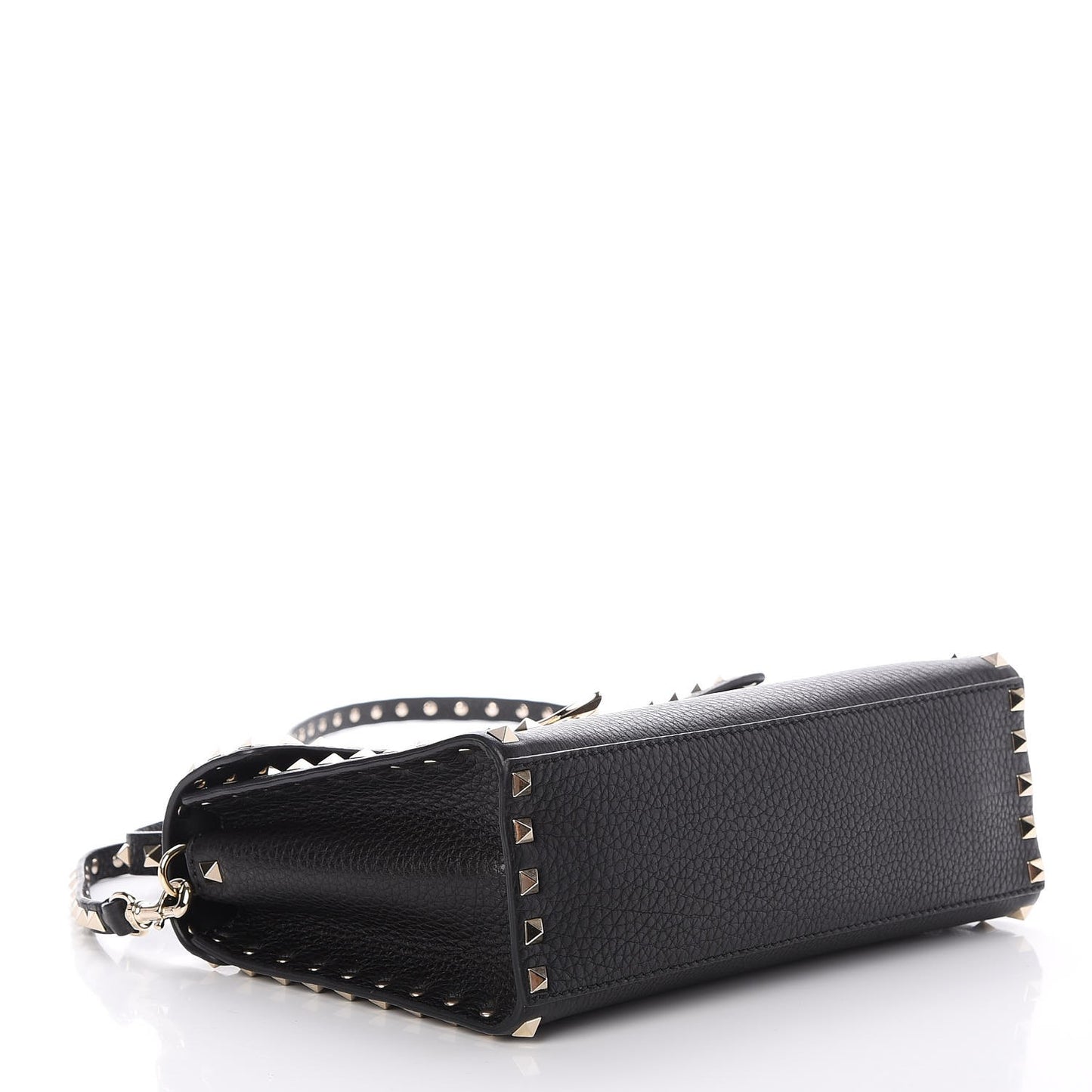 Pebbled Calfskin Small Rockstud Single Handle Flap Bag Black