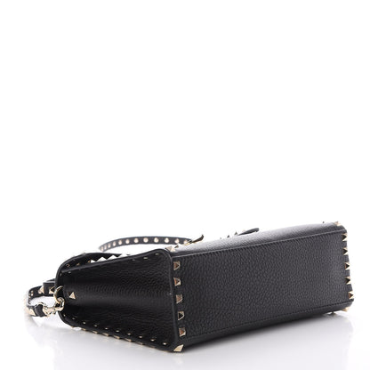 Valentino Garavani Pebbled Calfskin Small Rockstud Single Handle Flap Bag Black 4 of 6