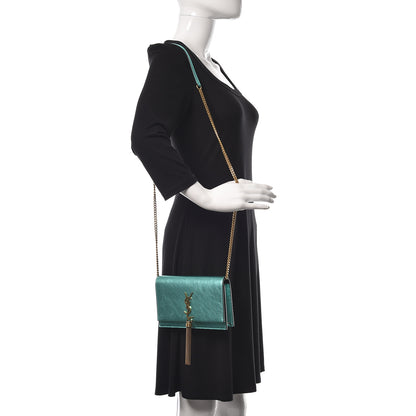 Saint Laurent Laminated Calfskin Classic Monogram Kate Tassel Chain Wallet Green 2 of 12