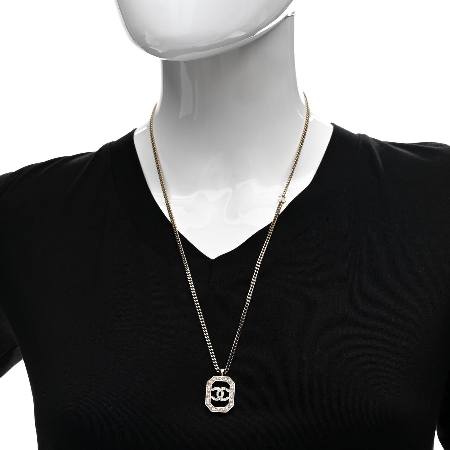 Crystal Pearl CC Geometric Chain Necklace Gold