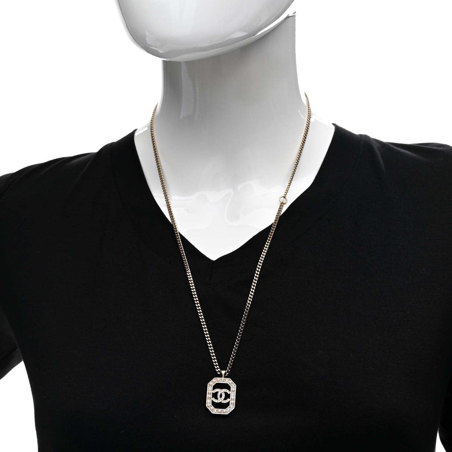 Chanel Crystal Pearl CC Geometric Chain Necklace Gold 2 of 6