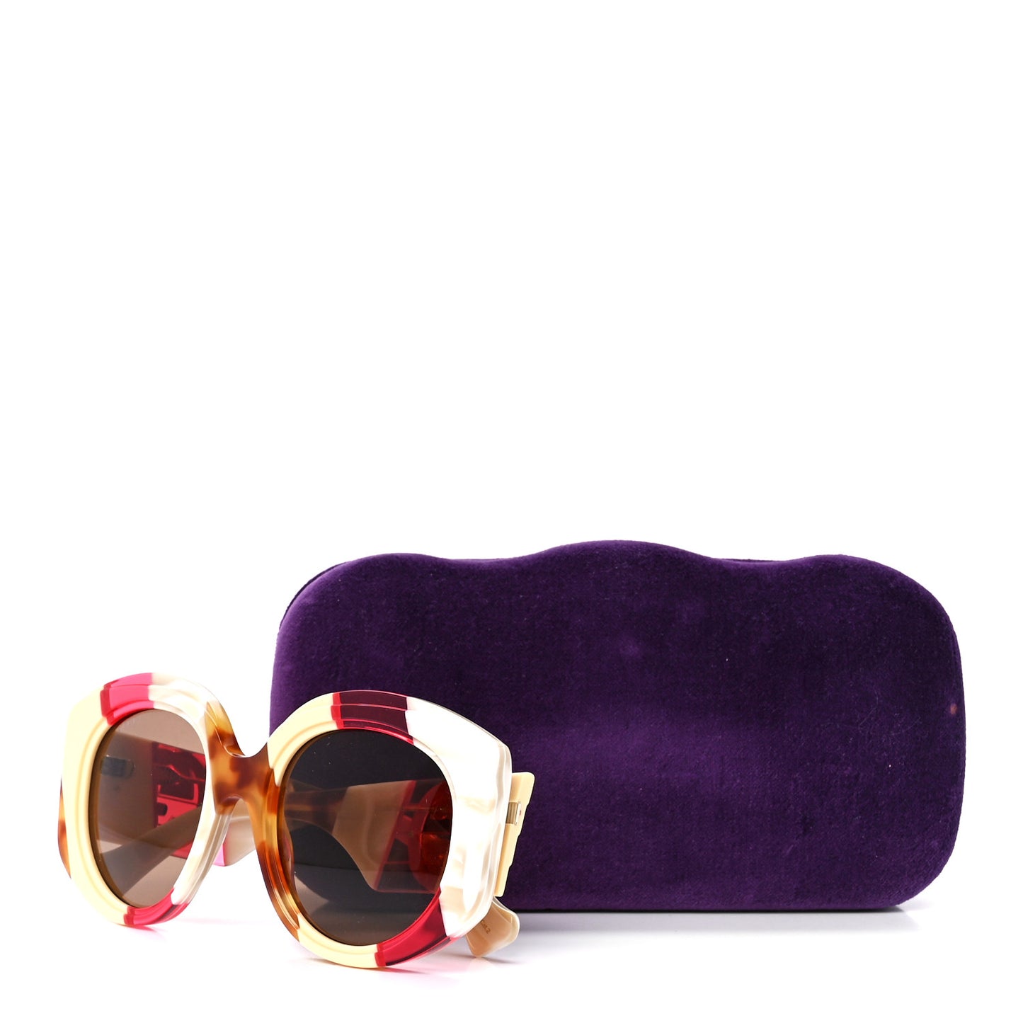 Acetate Round Frame Sunglasses GG1308S White Pink Tortoise