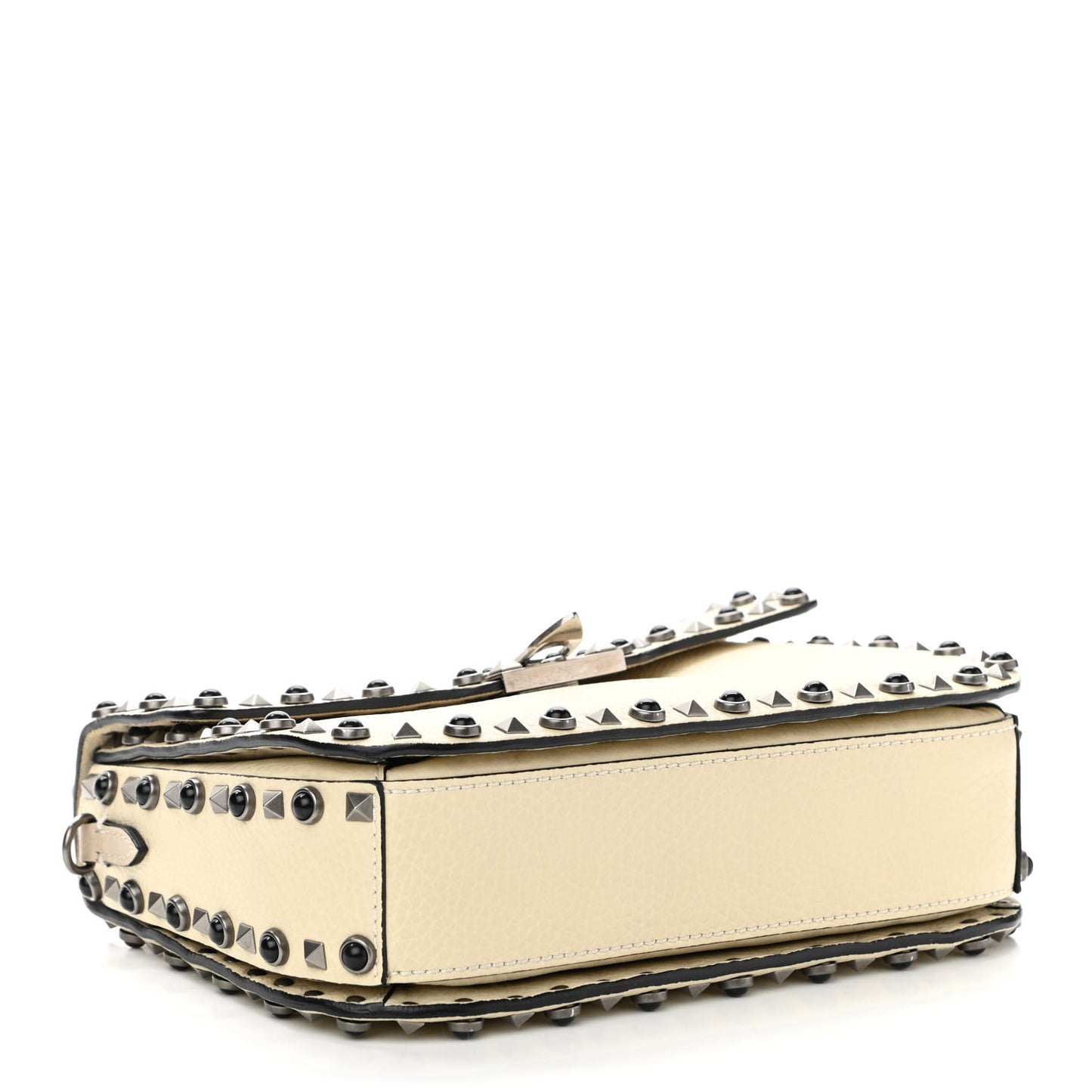 Pebbled Calfskin Onyx Medium Guitar Strap Rockstud Rolling Flap Saddle Bag Ivory