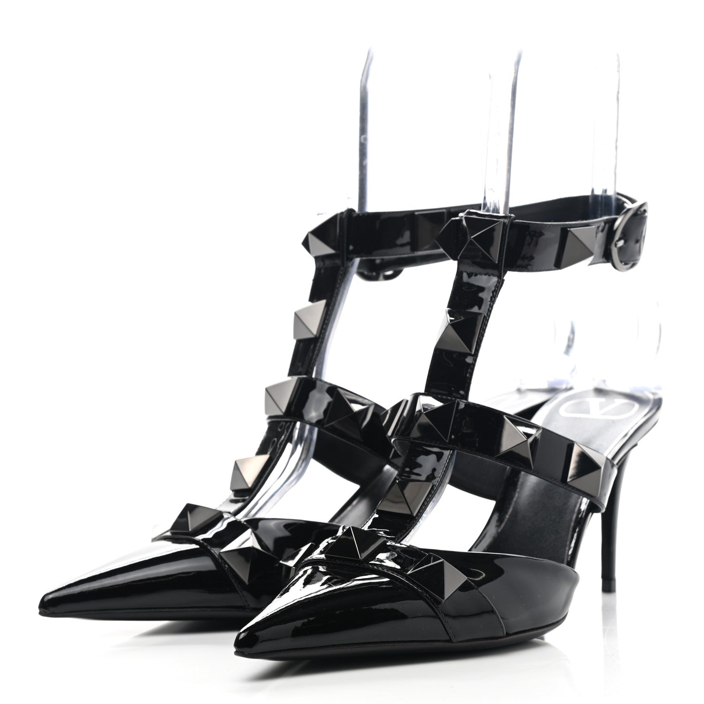 Patent Monochrome Roman Stud Ankle Strap 80mm Pumps 41 Black