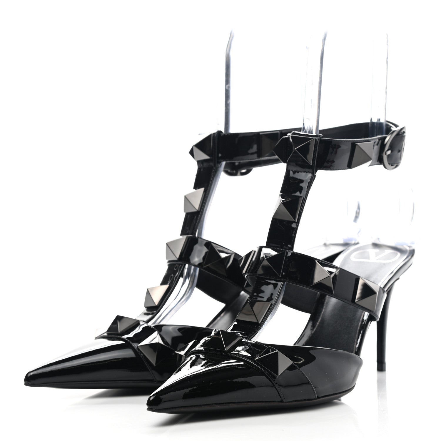 Valentino Garavani Patent Monochrome Roman Stud Ankle Strap 80mm Pumps 41 Black 3 of 9