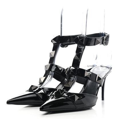 Valentino Garavani Patent Monochrome Roman Stud Ankle Strap 80mm Pumps 41 Black 3 of 9