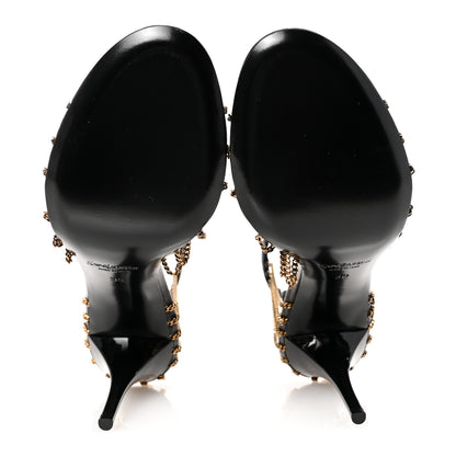 Saint Laurent Lambskin Chain Babylone 90 Ankle Strap Sandals 39 Black 6 of 9