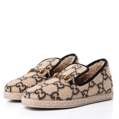 Gucci Covered Wool GG Monogram Womens Fria Horsebit Loafers 36 Beige Ebony Black Butterscotch 2 of 11