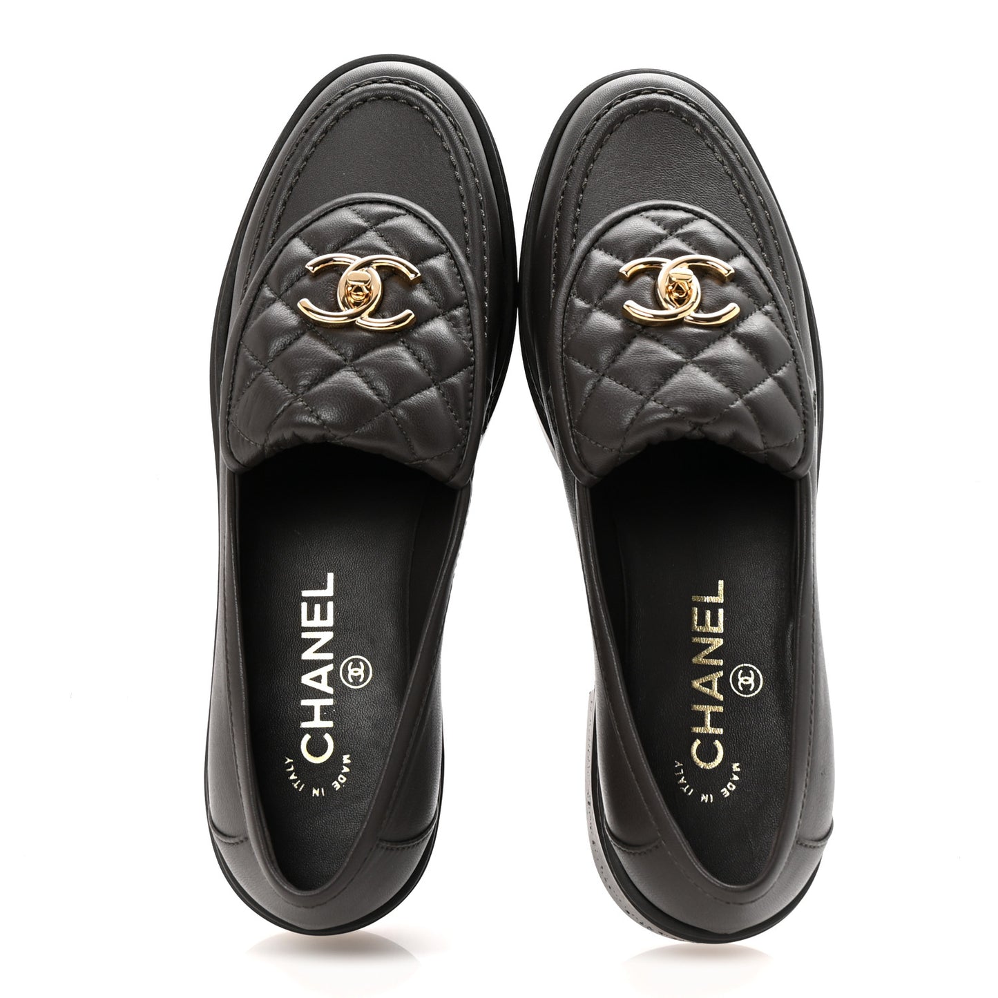 Lambskin Quilted CC Turnlock Loafers 38.5 Dark Brown